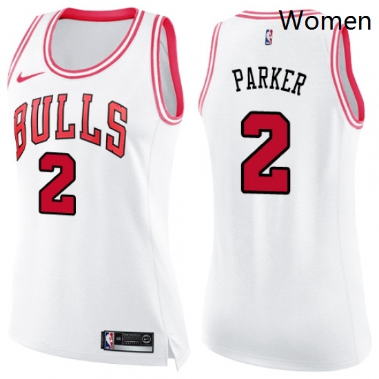 Womens Nike Chicago Bulls 2 Jabari Parker Swingman White Pink Fashion NBA Jersey