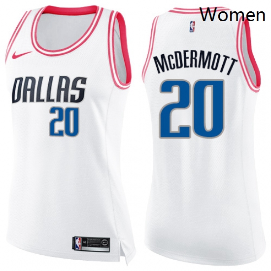 Womens Nike Dallas Mavericks 20 Doug McDermott Swingman WhitePink Fashion NBA Jersey