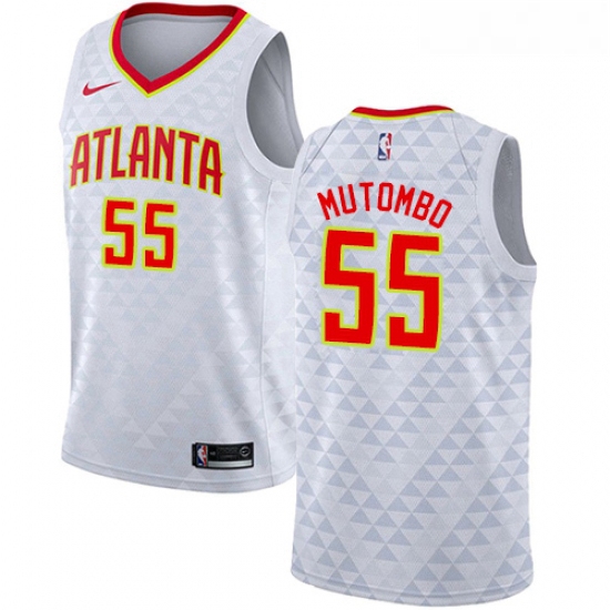 Womens Nike Atlanta Hawks 55 Dikembe Mutombo Authentic White NBA Jersey Association Edition