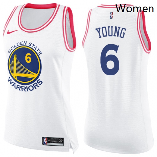 Womens Nike Golden State Warriors 6 Nick Young Swingman WhitePink Fashion NBA Jersey