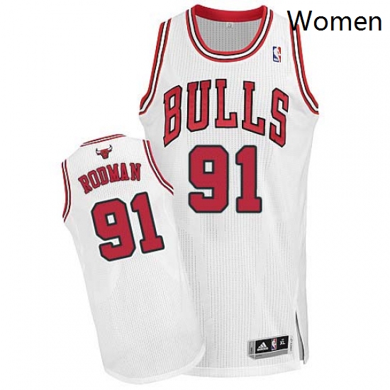 Womens Adidas Chicago Bulls 91 Dennis Rodman Authentic White Home NBA Jersey