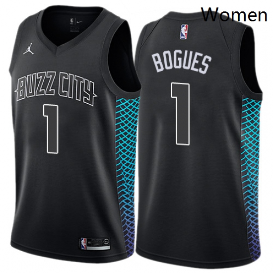 Womens Nike Jordan Charlotte Hornets 1 Muggsy Bogues Swingman Black NBA Jersey City Edition