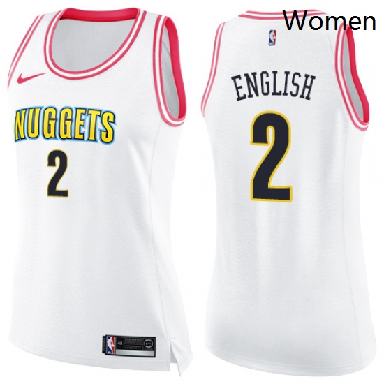 Womens Nike Denver Nuggets 2 Alex English Swingman WhitePink Fas