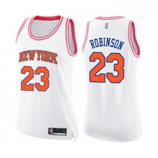 Womens New York Knicks 23 Mitchell Robinson Swingman White Pink Fashion Basketball Jersey