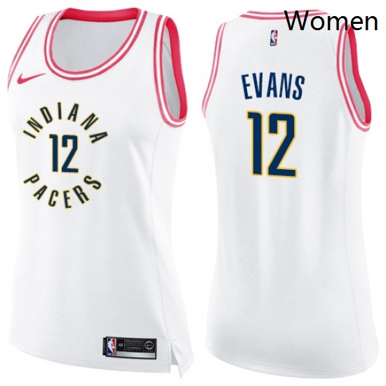 Womens Nike Indiana Pacers 12 Tyreke Evans Swingman White Pink Fashion NBA Jersey