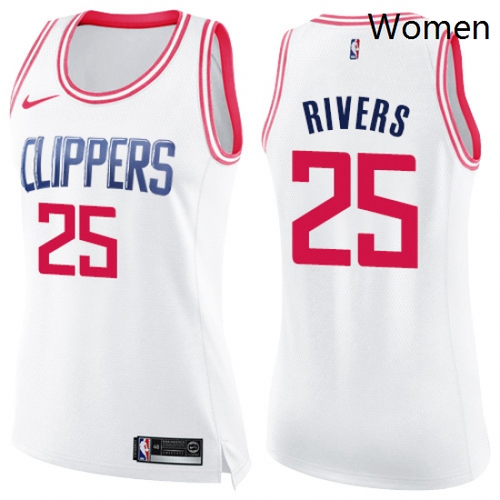 Womens Nike Los Angeles Clippers 25 Austin Rivers Swingman WhitePink Fashion NBA Jersey