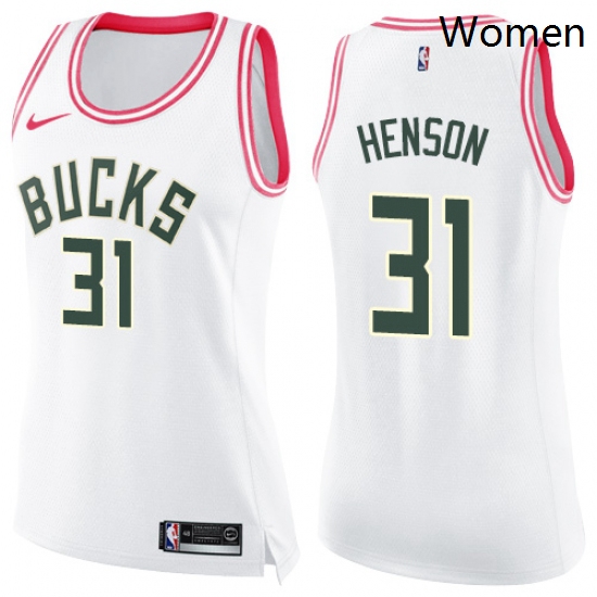 Womens Nike Milwaukee Bucks 31 John Henson Swingman WhitePink Fa