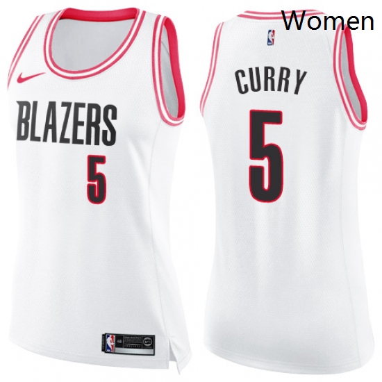 Womens Nike Portland Trail Blazers 5 Seth Curry Swingman White Pink Fashion NBA Jersey