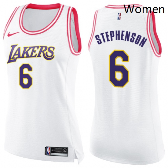 Womens Nike Los Angeles Lakers 6 Lance Stephenson Swingman White Pink Fashion NBA Jersey