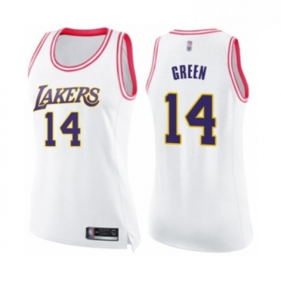 Womens Los Angeles Lakers 14 Danny Green Swingman White Pink Fashion Basketball Jersey