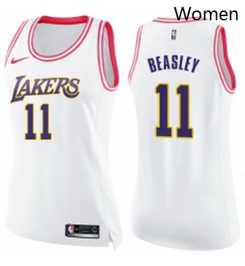 Womens Nike Los Angeles Lakers 11 Michael Beasley Swingman White Pink Fashion NBA Jersey