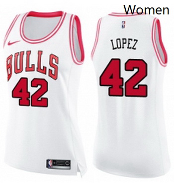 Womens Nike Chicago Bulls 42 Robin Lopez Swingman WhitePink Fashion NBA Jersey