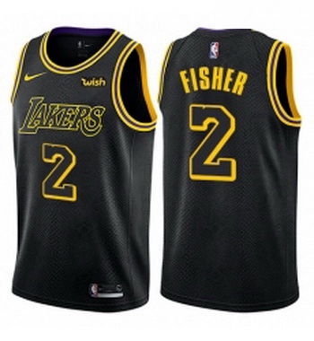 Womens Nike Los Angeles Lakers 2 Derek Fisher Swingman Black NBA Jersey City Edition