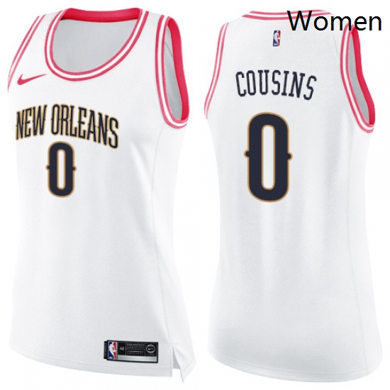 Womens Nike New Orleans Pelicans 0 DeMarcus Cousins Swingman WhitePink Fashion NBA Jersey