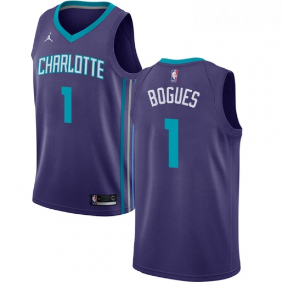 Womens Nike Jordan Charlotte Hornets 1 Muggsy Bogues Authentic Purple NBA Jersey Statement Edition