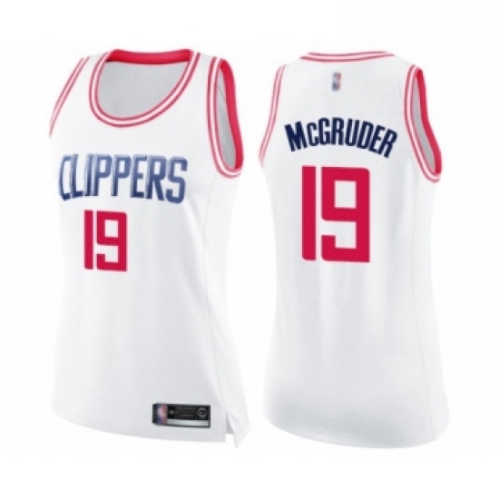 Womens Los Angeles Clippers 19 Rodney McGruder Swingman White Pink Fashion Basketball Jersey