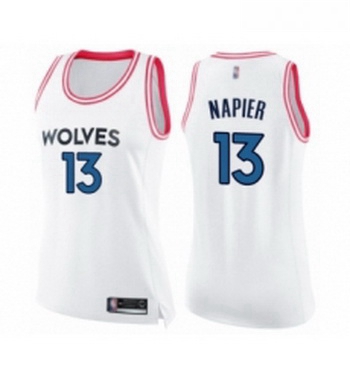 Womens Minnesota Timberwolves 13 Shabazz Napier Swingman White Pink Fashion Basketball Jersey