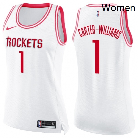 Womens Nike Houston Rockets 1 Michael Carter Williams Swingman White Pink Fashion NBA Jersey