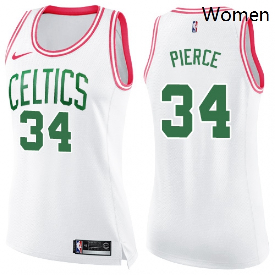 Womens Nike Boston Celtics 34 Paul Pierce Swingman WhitePink Fashion NBA Jersey