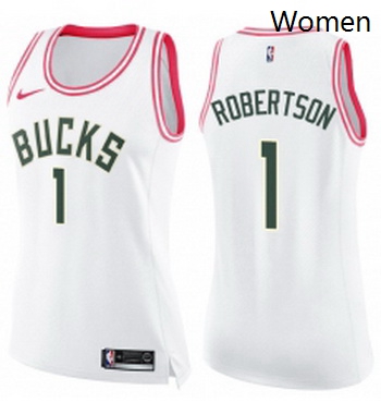 Womens Nike Milwaukee Bucks 1 Oscar Robertson Swingman WhitePink Fashion NBA Jersey