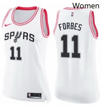 Womens Nike San Antonio Spurs 11 Bryn Forbes Swingman White Pink Fashion NBA Jersey