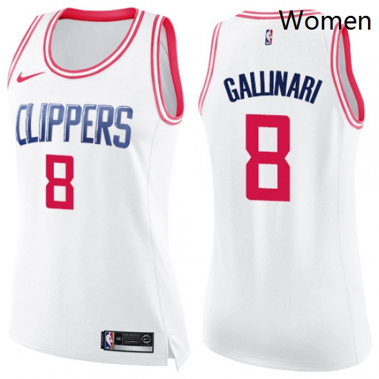 Womens Nike Los Angeles Clippers 8 Danilo Gallinari Swingman WhitePink Fashion NBA Jersey