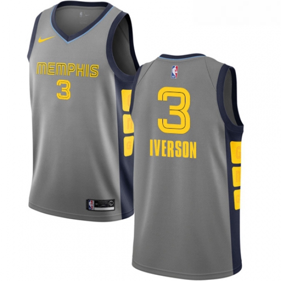 Womens Nike Memphis Grizzlies 3 Allen Iverson Swingman Gray NBA Jersey City Edition