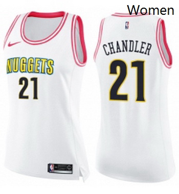 Womens Nike Denver Nuggets 21 Wilson Chandler Swingman WhitePink Fashion NBA Jersey