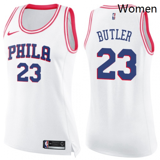 Womens Nike Philadelphia 76ers 23 Jimmy Butler Swingman WhitePink Fashion NBA Jersey