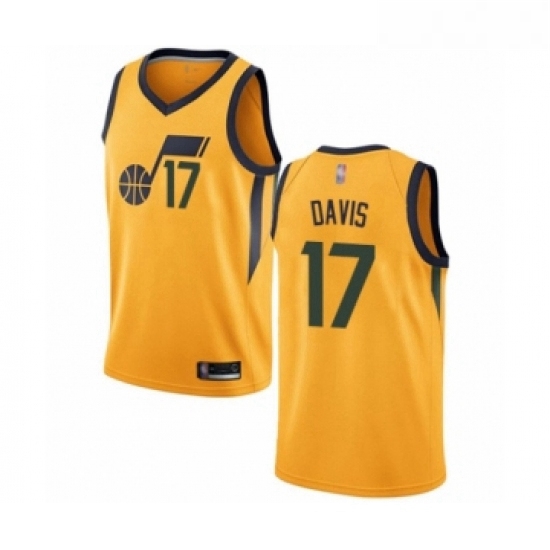 Womens Utah Jazz 17 Ed Davis Swingman Gold Basketball Jersey Statement Edition