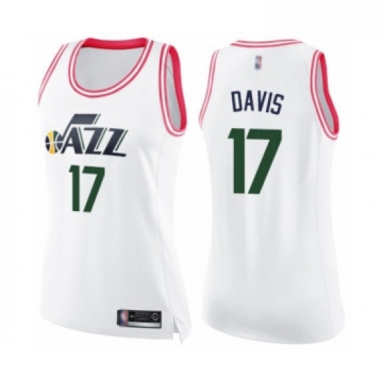 Womens Utah Jazz 17 Ed Davis Swingman White Pink Fashion Basketball Jersey