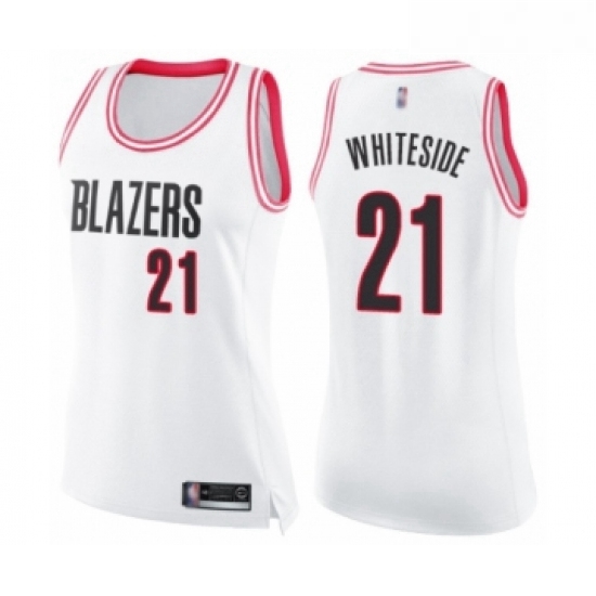 Womens Portland Trail Blazers 21 Hassan Whiteside Swingman White Pink Fashion Basketball Jersey