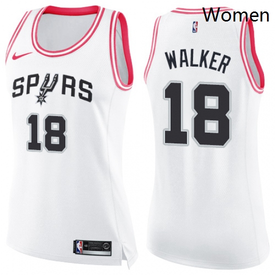 Womens Nike San Antonio Spurs 18 Lonnie Walker Swingman White Pink Fashion NBA Jersey