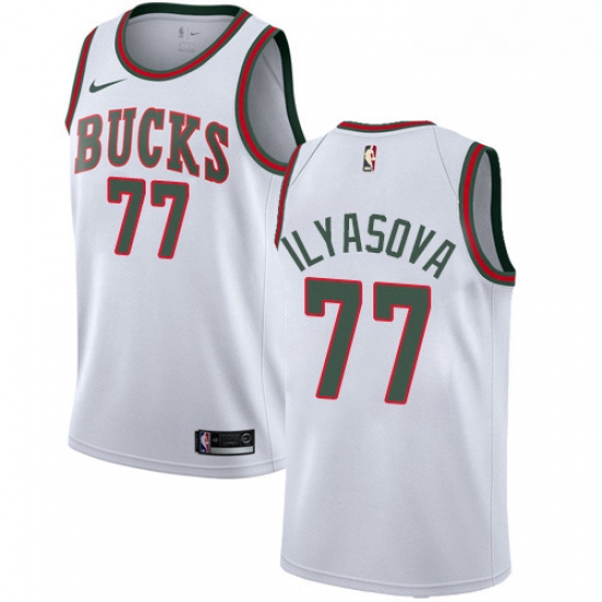 Womens Nike Milwaukee Bucks 77 Ersan Ilyasova Swingman White Fashion Hardwood Classics NBA Jersey