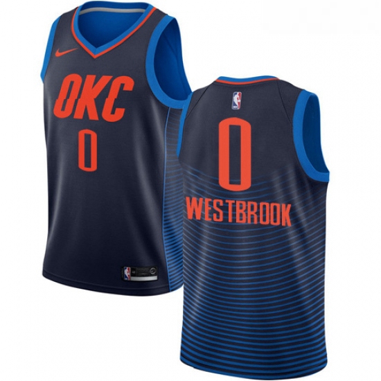 Womens Nike Oklahoma City Thunder 0 Russell Westbrook Authentic Navy Blue NBA Jersey Statement Editi