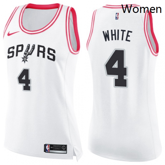 Womens Nike San Antonio Spurs 4 Derrick White Swingman WhitePink Fashion NBA Jersey