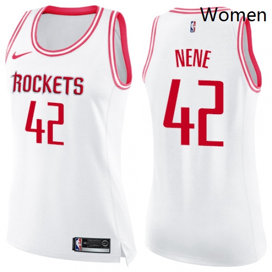 Womens Nike Houston Rockets 42 Nene Swingman WhitePink Fashion NBA Jersey