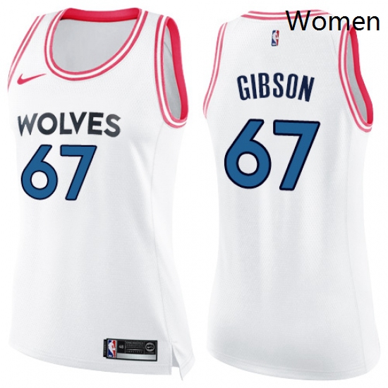 Womens Nike Minnesota Timberwolves 67 Taj Gibson Swingman WhitePink Fashion NBA Jersey