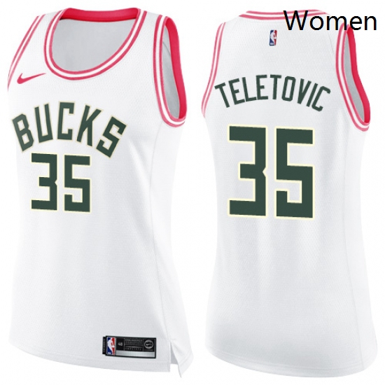 Womens Nike Milwaukee Bucks 35 Mirza Teletovic Swingman WhitePink Fashion NBA Jersey