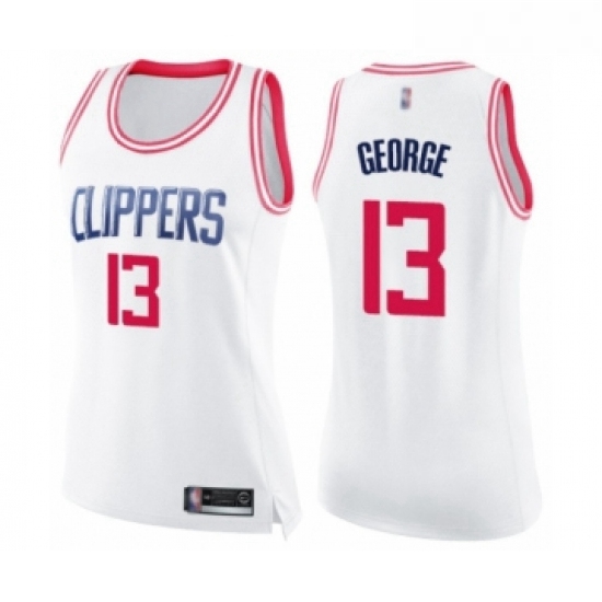 Womens Los Angeles Clippers 13 Paul George Swingman White Pink Fashion Basketball Jersey