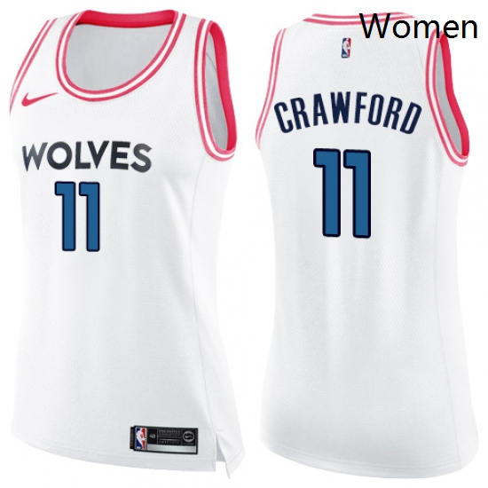 Womens Nike Minnesota Timberwolves 11 Jamal Crawford Swingman WhitePink Fashion NBA Jersey