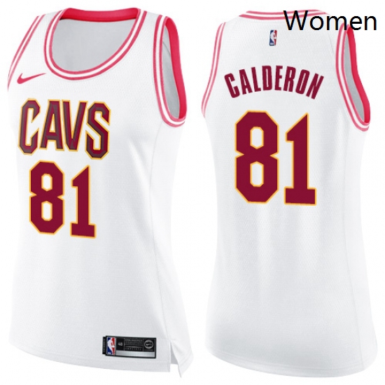 Womens Nike Cleveland Cavaliers 81 Jose Calderon Swingman WhitePink Fashion NBA Jersey