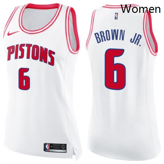 Womens Nike Detroit Pistons 6 Bruce Brown Jr Swingman White Pink Fashion NBA Jersey