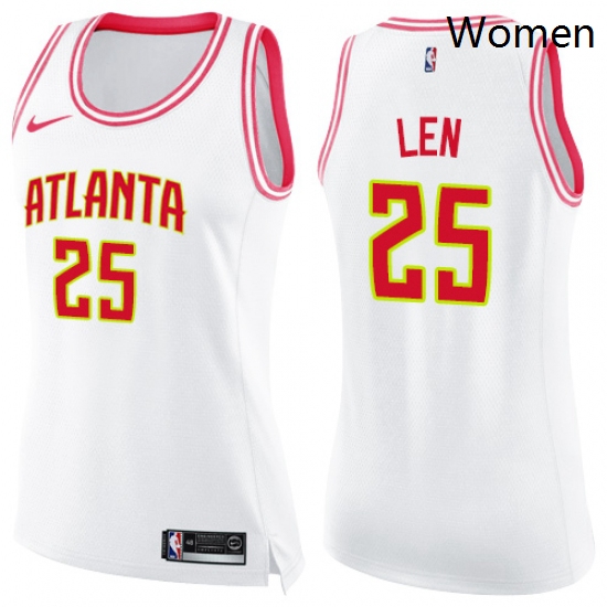 Womens Nike Atlanta Hawks 25 Alex Len Swingman White Pink Fashion NBA Jersey