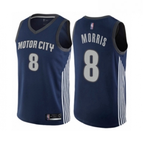 Womens Detroit Pistons 8 Markieff Morris Swingman Navy Blue Basketball Jersey City Edition