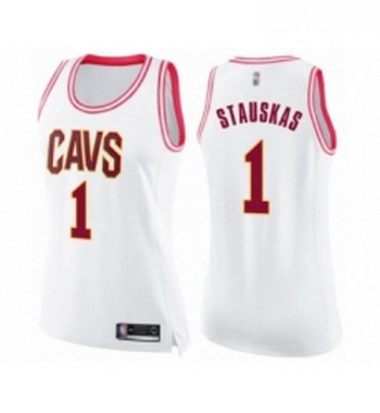 Womens Cleveland Cavaliers 1 Nik Stauskas Swingman Whit Pink Fashion Basketball Jersey