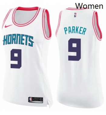 Womens Nike Charlotte Hornets 9 Tony Parker Swingman White Pink Fashion NBA Jersey