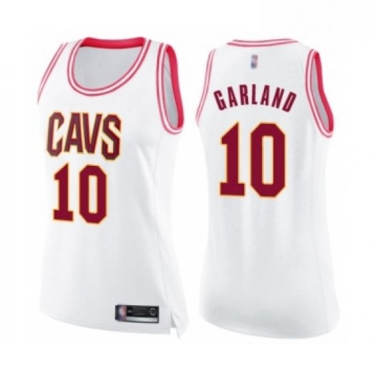 Womens Cleveland Cavaliers 10 Darius Garland Swingman White Pink Fashion Basketball Jersey