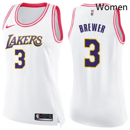 Womens Nike Los Angeles Lakers 3 Corey Brewer Swingman WhitePink Fashion NBA Jersey