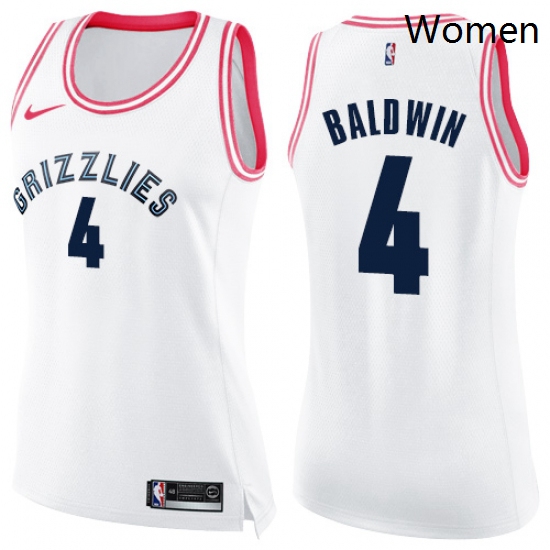 Womens Nike Memphis Grizzlies 4 Wade Baldwin Swingman WhitePink Fashion NBA Jersey